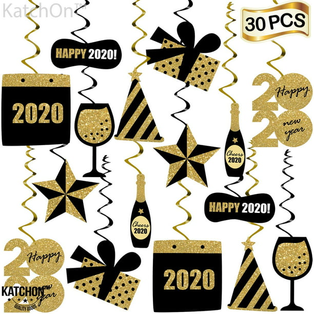 No DIY Black and Gold Party Decorations Silver and Gold Star Swirls Swirl for New Year 2022 Decoration Silver Star Hanging Swirls for Hollywood Party Decorations Gold Black Black Pack of 30 